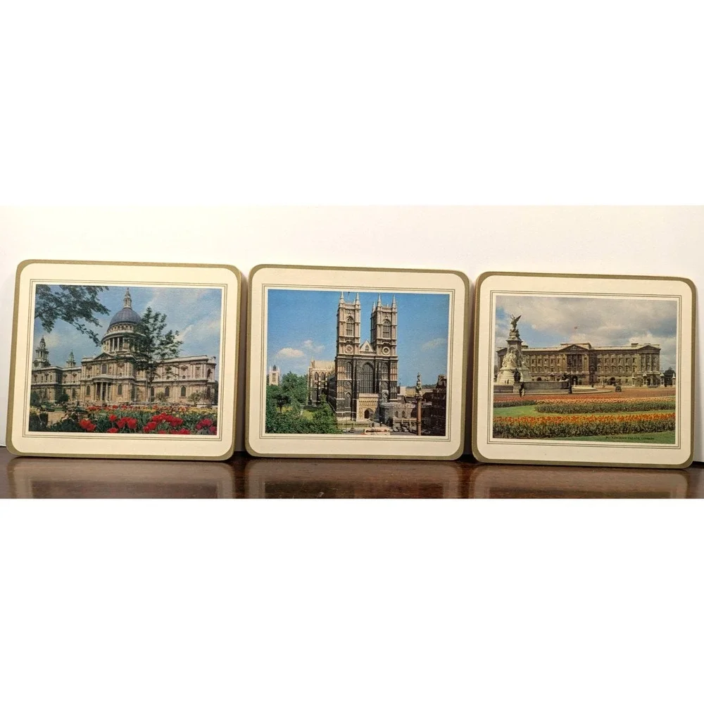 Vintage London Souvenir Cork Backed Placemats Coasters Set of 3 1970s 1980s